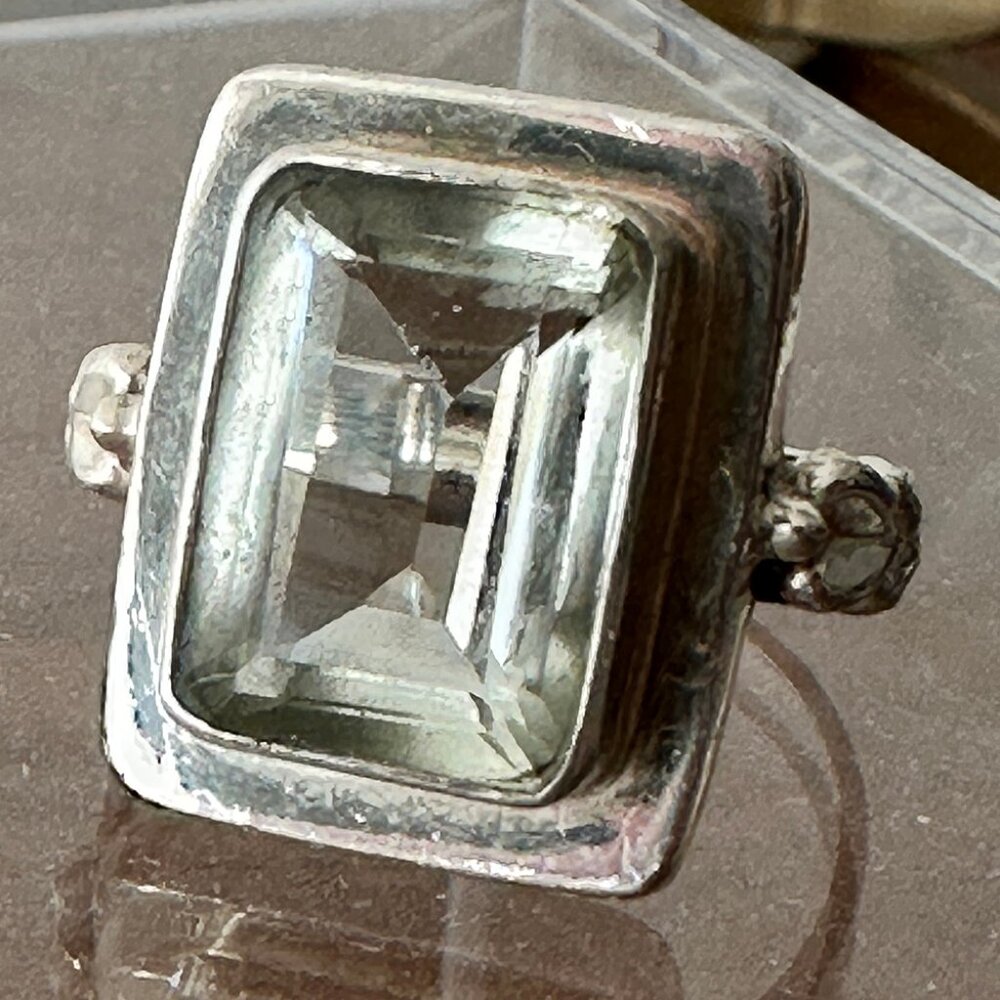 Vintage Sterling Silver Flourite Emerald Cut Ring
